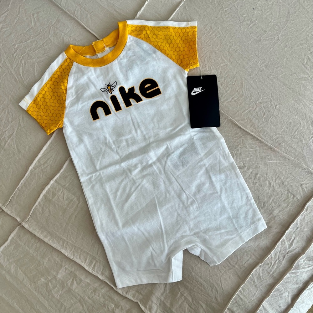 Nike White and Yellow Infant Romper